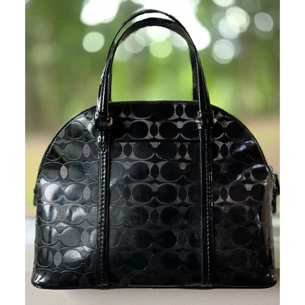 Coach Peyton Link C Embossed Patent Leather Domed Satchel